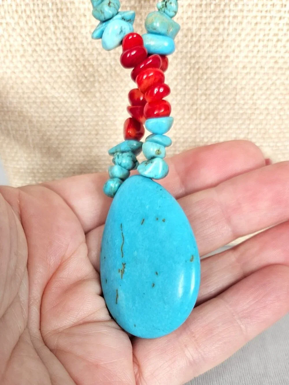 Southwestern Turquoise Stone Necklace | Large Pendant | 24